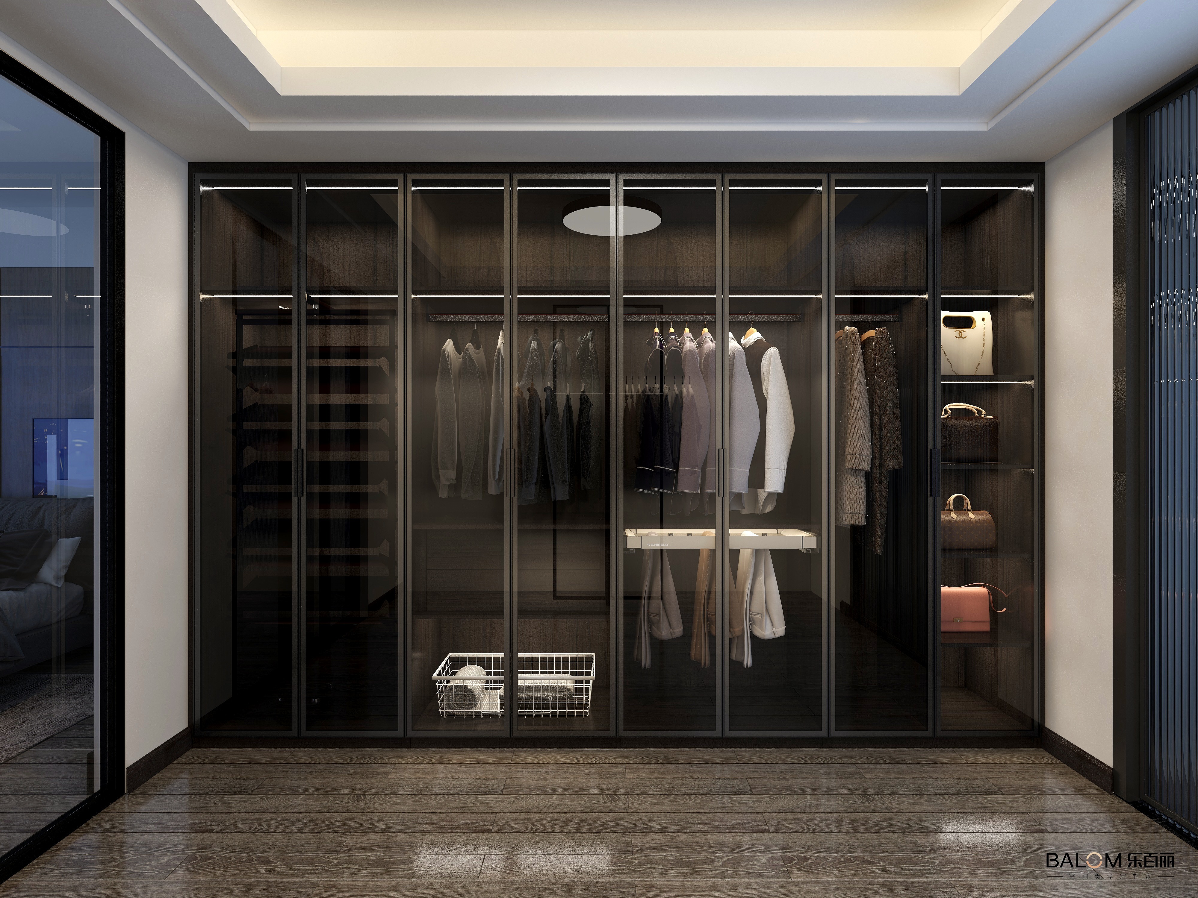 Glass Door Wardrobe for YALIG Simple Style Bedroom Furniture Professional Customization