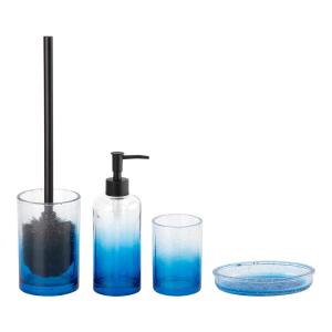 Quality Ombre Blue Glass Modern Bath Accessories With Round Shape Glass Lotion Dispenser Bottle Luxury Bath Accessories Bowl Brush wholesale