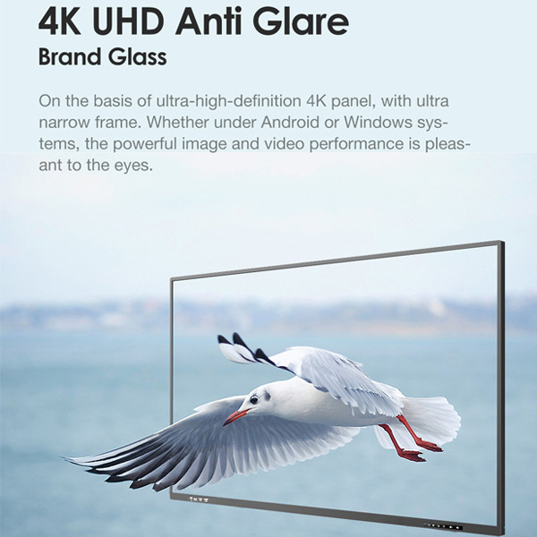 Android 8.0 Classroom 75 Inch Capacitive Interactive Whiteboard 4K Display For Meeting