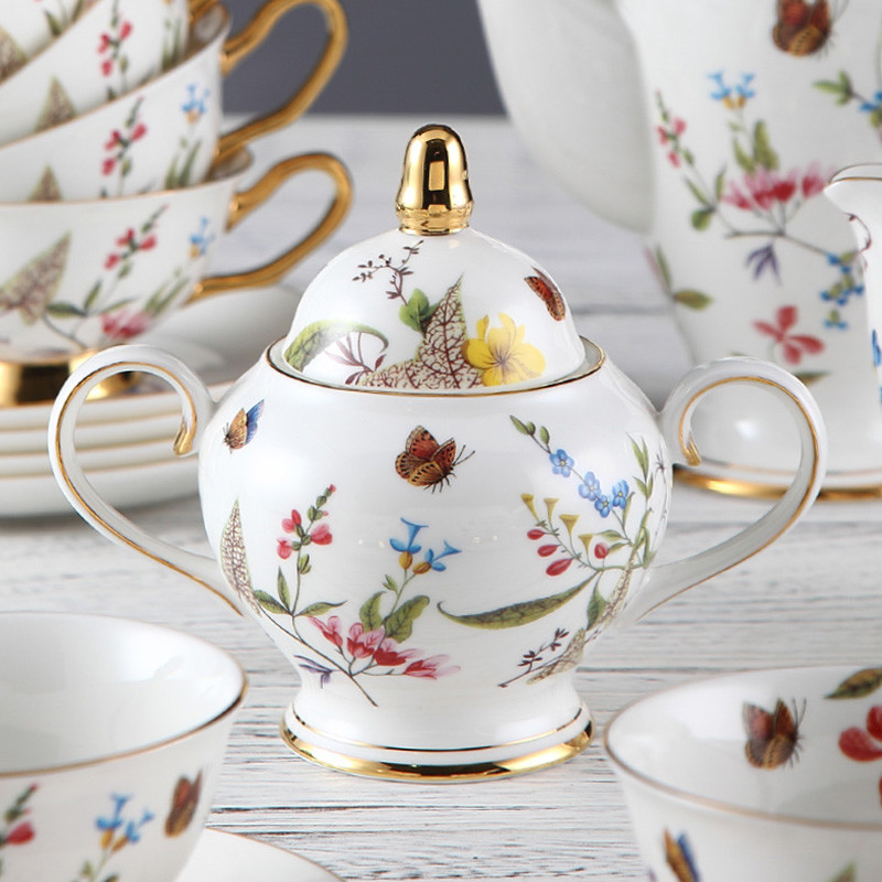 Arabic Tableware 15PCS Europe Embossed Fine Bone China Teapots Set