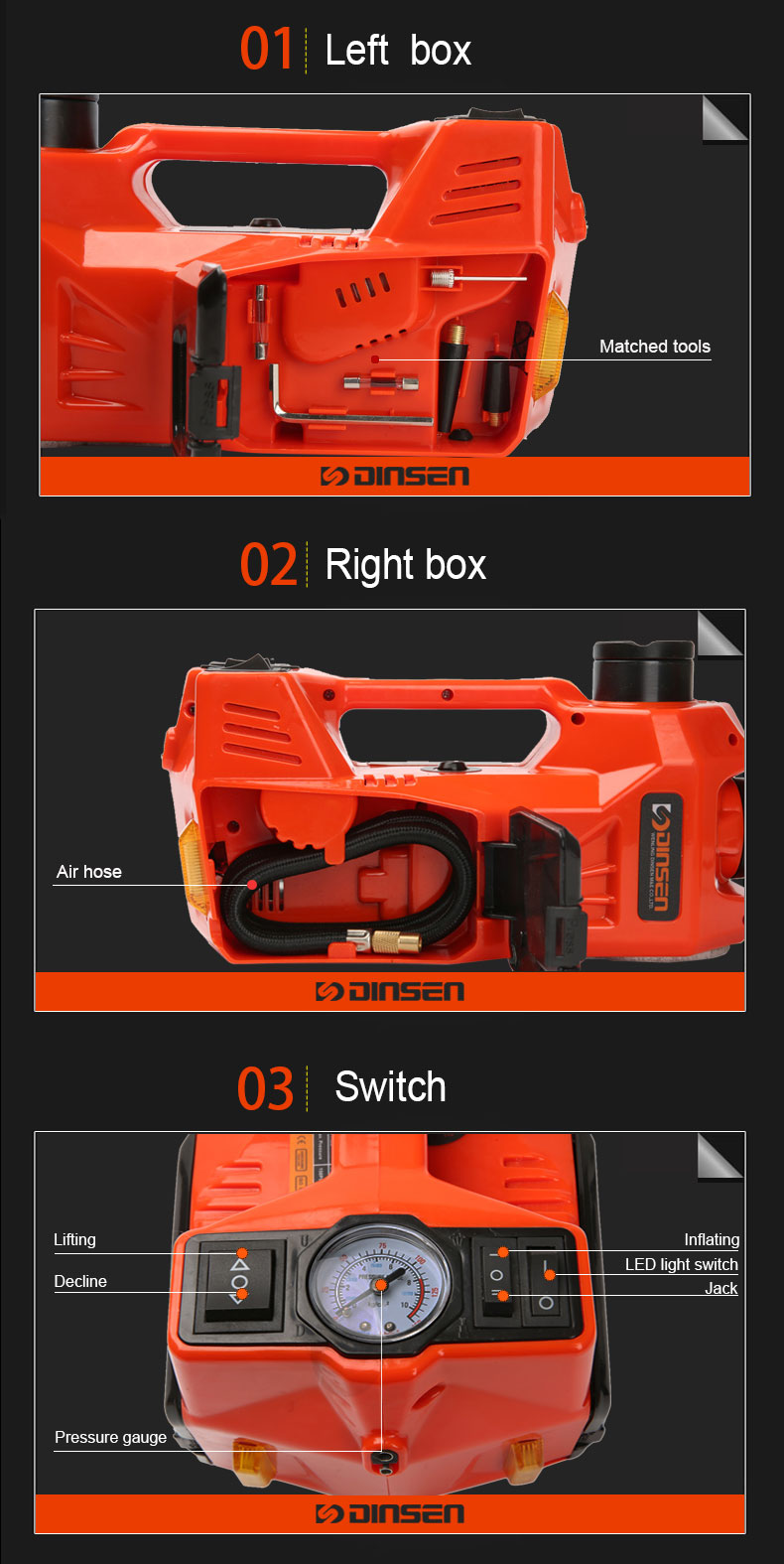12V DC 3T Electric Hydraulic Floor Jack And Tire Inflator Pump And Flashlight