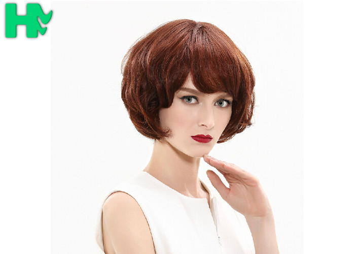 250g Kanekalon Fiber Wigs With Bang , Heat Resistant Pure Color Short Wave Wig