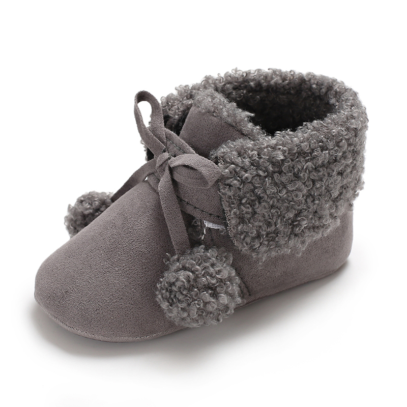 Quick shipping Warm plush cotton fluff ball 0-18 months ankle baby booties