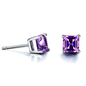 Quality White Gold Princess Amethyst Stud Earrings Women Fine Jewelry (KE003PURPLE) wholesale