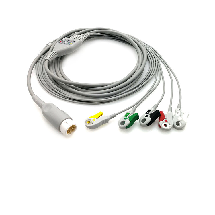 Medical Consumable Wire 5 Lead Snap ECG Cable 12 pin 3m For PH