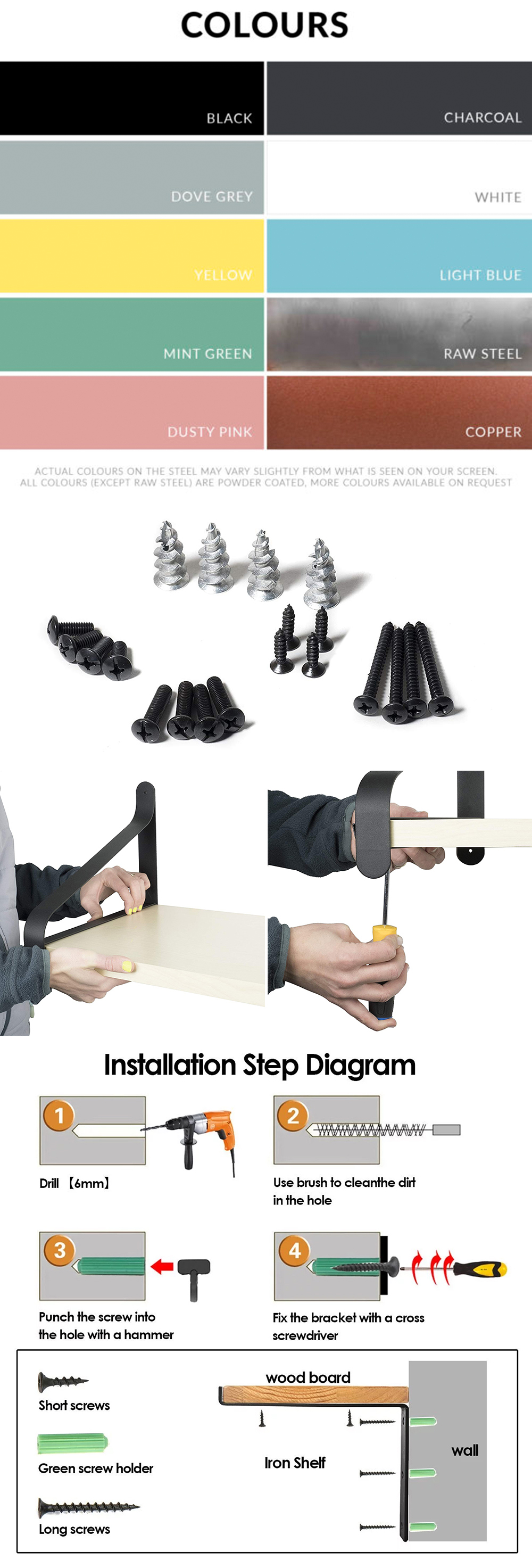 Wall Mounting Metal Shelf Brackets with Deep Drawing Process and Invisible Structure