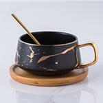 Wedding Gift bamboo saucer white gold marble turkish coffee set coffee cup and