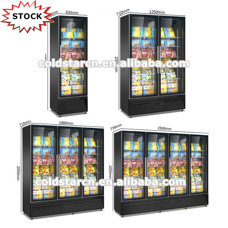 Electric Heating Glass Door Supermarket Upright Display Freezer For Ice Cream And Frozen Food