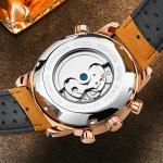 Blue Dial Automatic Mechanical Watch Soft Brown Genuine Leather