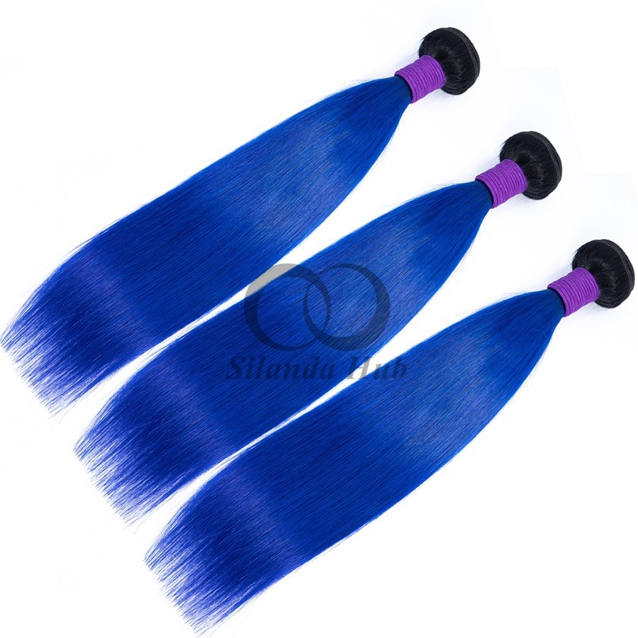 #T1B/Blue Straight Remy Human Hair Bundles Sew In Weave Bundles Brazilian Bundle Deals