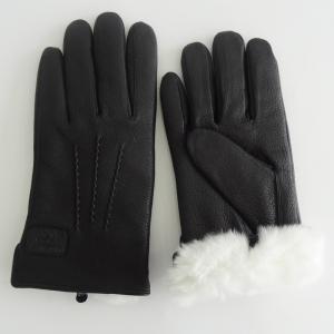 Quality Black Rabbit Fur Lined Deerskin Mens Soft Leather Gloves wholesale