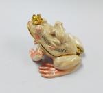 Bejewelled Promotional Gift Alloy Hand painted frog and crab playing on lotus