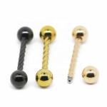 Gold Black Tongue Ring Piercing 14G 16mm Rose Gold Screw Barbell