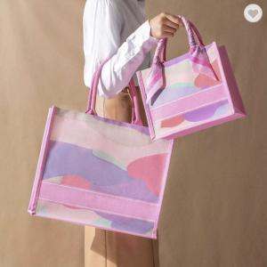 Quality ODM White Red Linen Printed Jute Bags 16oz Thickness wholesale