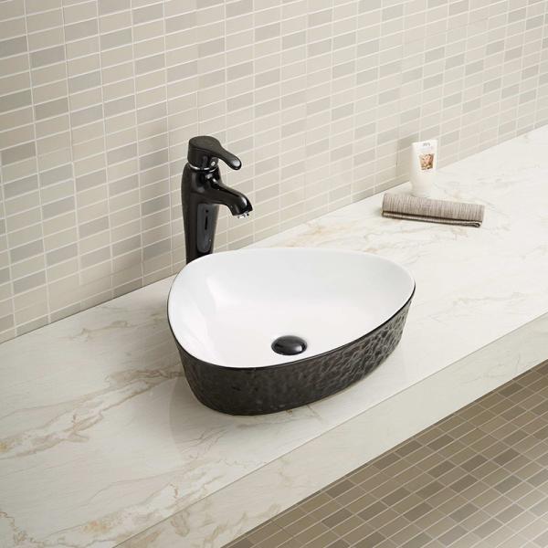 Polished Surface Counter Top Bathroom Sink White And Black Color Triangle