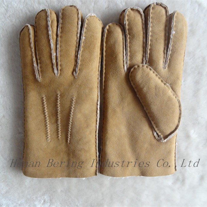 Spanish Merino Sheepskin Double Face Leather Winter Gloves Hand Sewn Men Gloves