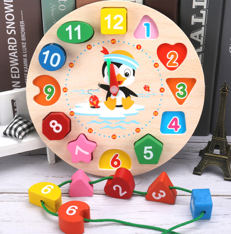 Colorful Wooden Digital beaded clock Montessori Animal Educational Beads Puzzles Gadgets Matching Clock Toy Kid