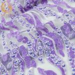 Purple Beaded Handmade Lace Fabric Embroidery Water Soluble For Garment
