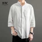 Solid Pattern Formal Men's Shirt Long-Sleeved Cotton Linen Chinese Style Loose