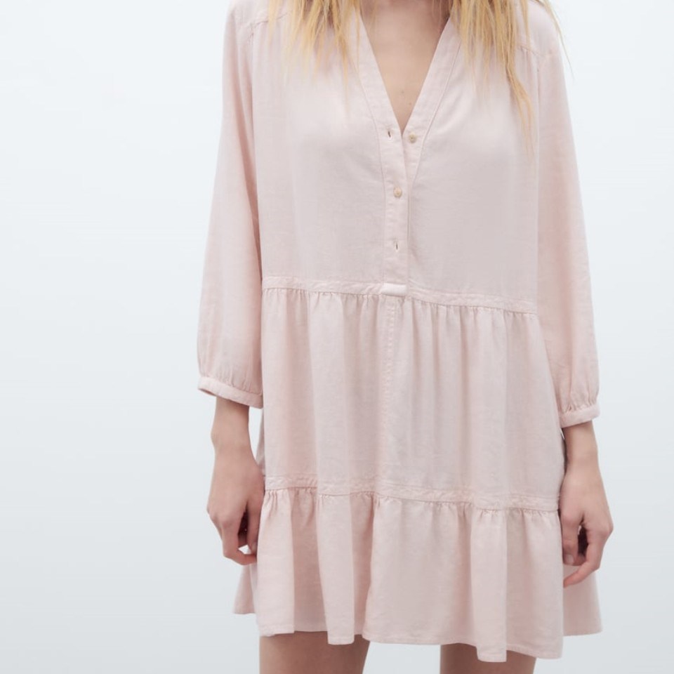 2023 Women Cotton Casual Dress V Neck and MID- Long Sleeves