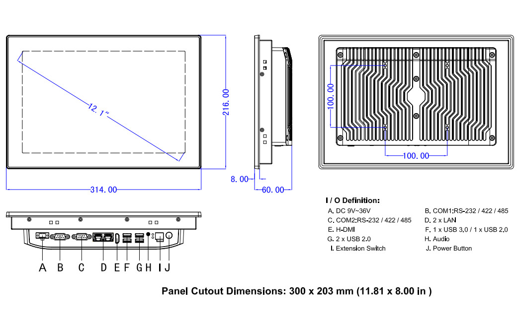 Widescreen 12.1Inch Industrial Touch Panel Computer , Intel J1900 Panel Pc Touch Screen