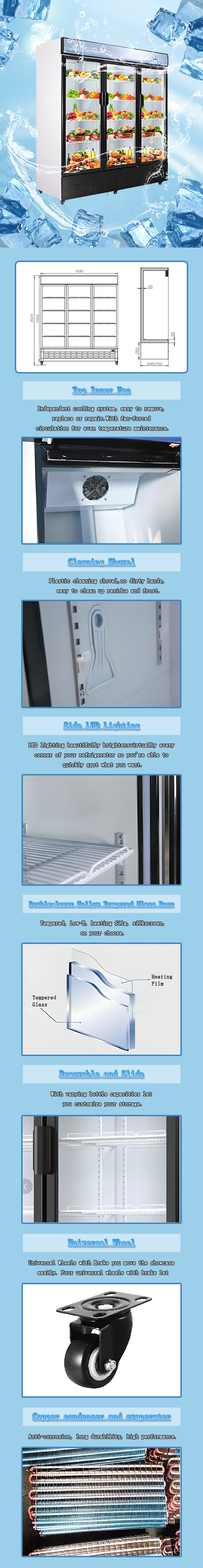 LED Glass Door Cooler Drinks Fridge 1587L Double Layer Tempered