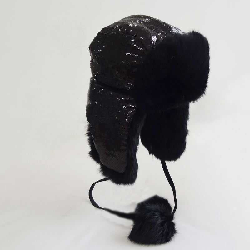 Plain Customized Animal Fur Hats , Plush Style Shearling Sheepskin Hat