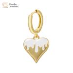 Women 14k Gold Plated Drop Earrings , Colorful Enamel Heart Pendant Hoop