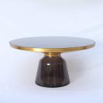 Luxury Living Room Furniture Gold Brass Black Temper Glass Top Bell Side Coffee