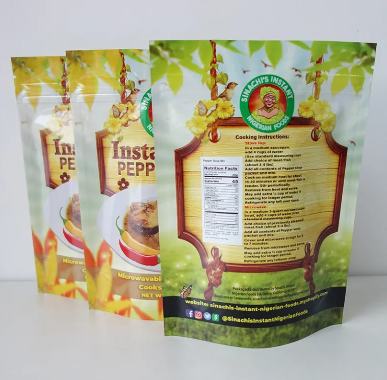 Custom Sealable Food Packaging Stand Up Logo Print Zip Plastic Food Package Bag