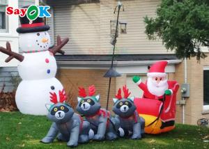 Quality Giant Christmas Inflatable Xmas Decorations Three Raccoons Pull Santa Claus To Give Gifts wholesale