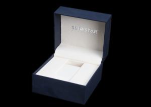 Quality Square Watch Presentation Box , Plastic + Dark Blue Paper Gift Box For Wrist Watch wholesale