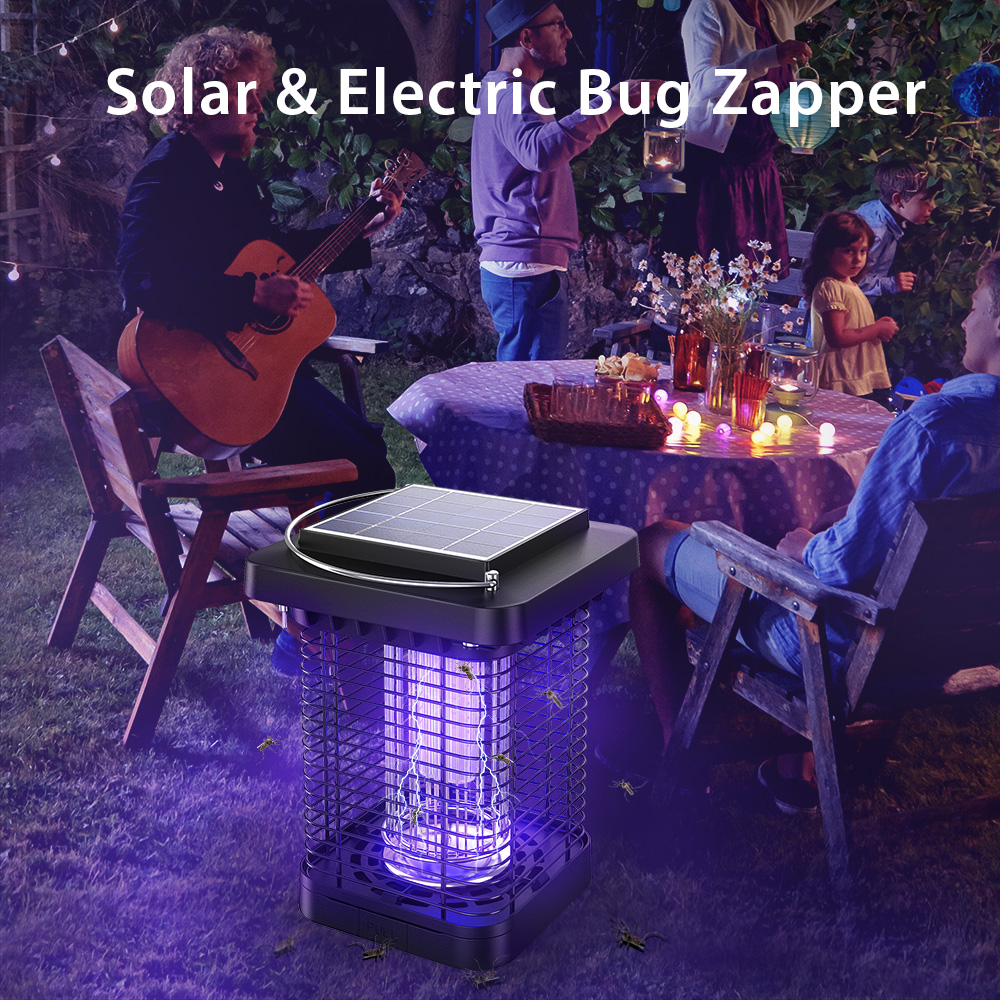 Solar Bug Zapper Outdoor & Indoor Mosquito Zapper Waterproof Fly Trap Portable Electric Mosquito Killer with LED Light for Home