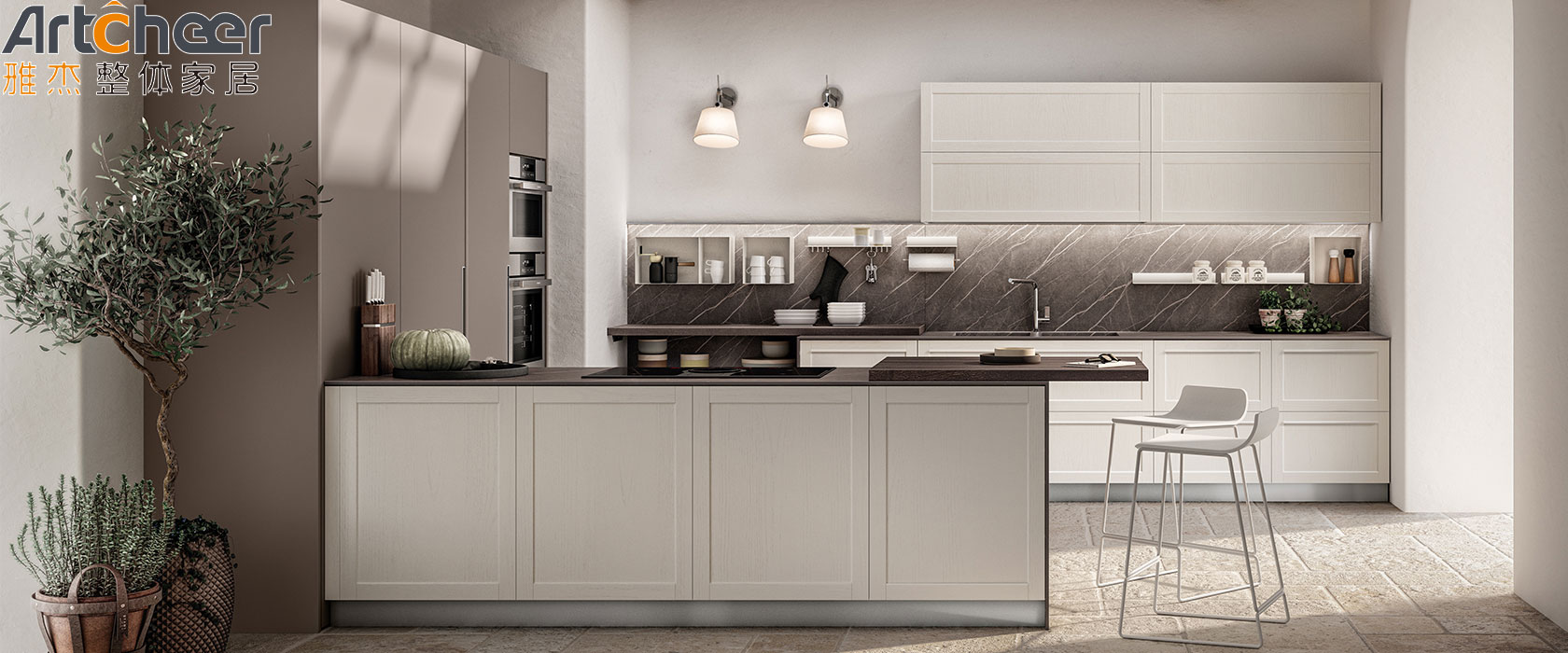 2023 Modern Classic Design Oak Solid Wood Kitchen Cabinets with Ogee Edge Countertop