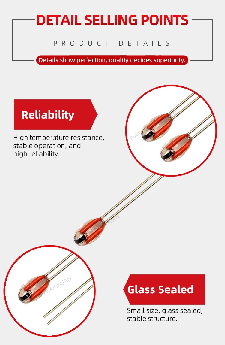 Customized Glass Bead 100k 10k NTC Thermistor 3435k 3950 Hot Water Boilers Temperature Sensor