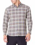 52% Linen Checkered Men'S Casual Plaid Long Sleeve Shirt with Single Side Pocket