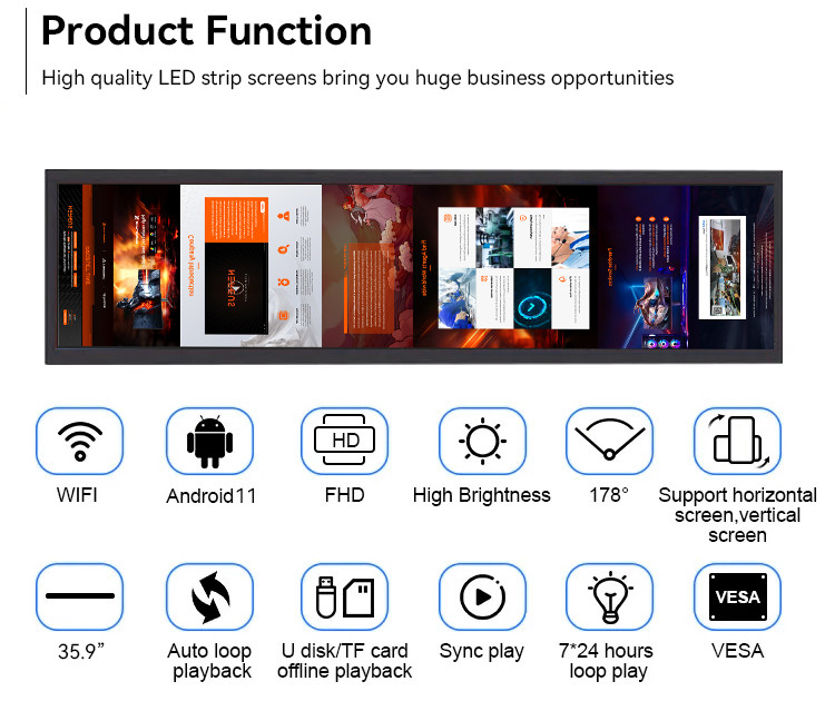 Android Stretched LCD Display Ultra Wide Store Advertising Indoor Retail Shore