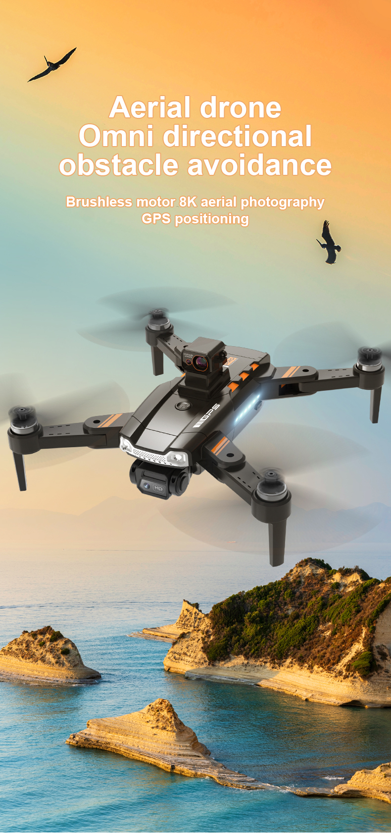 HD Camera and HD Aerial Photography Quadcopter Remote Control S1 Brushless Laser Obstacle Avoidance Drone Black Orange
