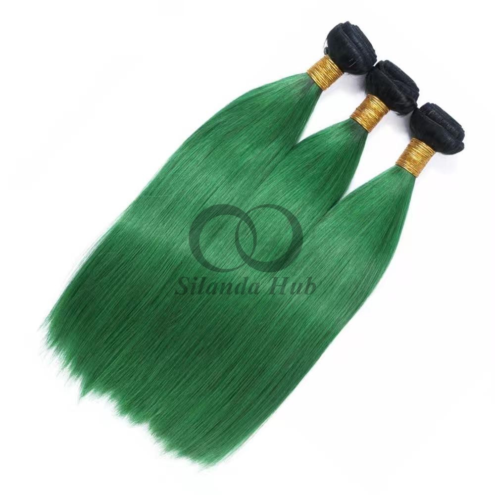#T1B/Green Straight Remy Human Hair Bundles Sew In Weave Bundles Brazilian Bundle Deals