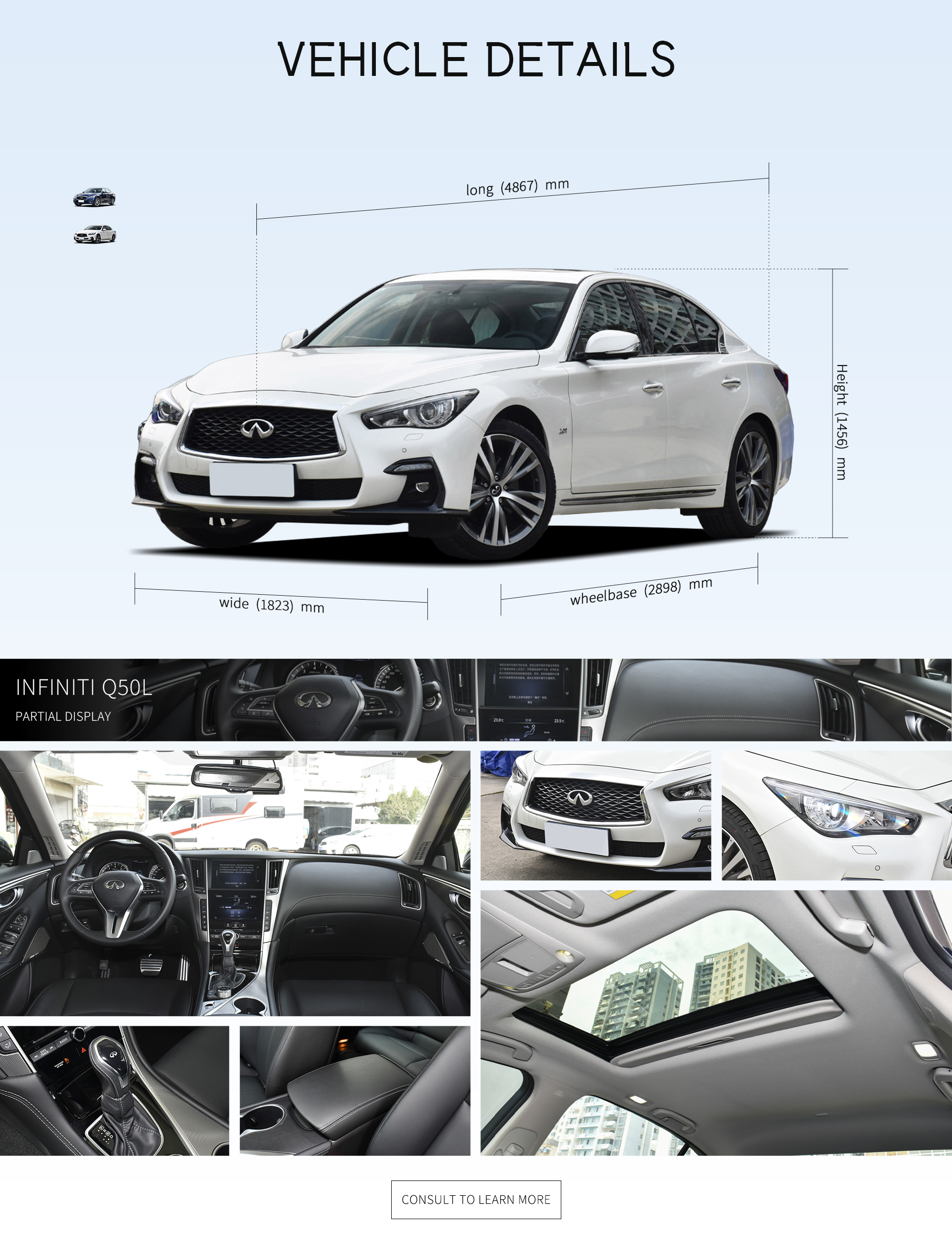 Used Cars 2024 Dongfeng Infiniti Q50L 2.0T Luxury Sedan with Front Disc Rear Disc Brake System Rear Radar