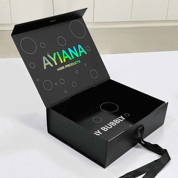 Rectangle Luxury Black Magnetic Gift Box With Paperboard Liner Custom Printing