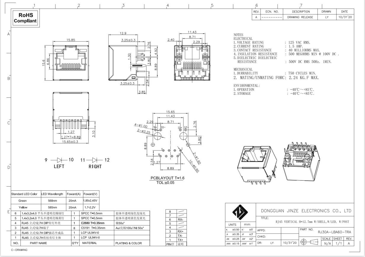 Single Port Female RJ45 Socket Network Cat5 Female Connector