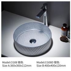 Quality Diamond Texture Crystal Clear Glass Basin Sink Bathroom Sanitary Ware Italian Style Artistic wholesale