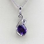 Fashion Jewelry Sterling Silver 7mmx9mm Oval Amethyst Cubic Zircon Pendant