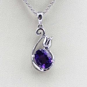 Quality Fashion Jewelry Sterling Silver 7mmx9mm Oval Amethyst Cubic Zircon Pendant (PSJ0400) wholesale