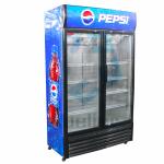 Commercial double-door upright glass beverage display freezer