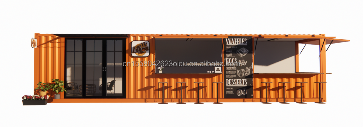 Street Pop-up Container Shop Prefabricated House Container Coffee Shop 40ft 20ft with Galvanized Steel Square Tubes