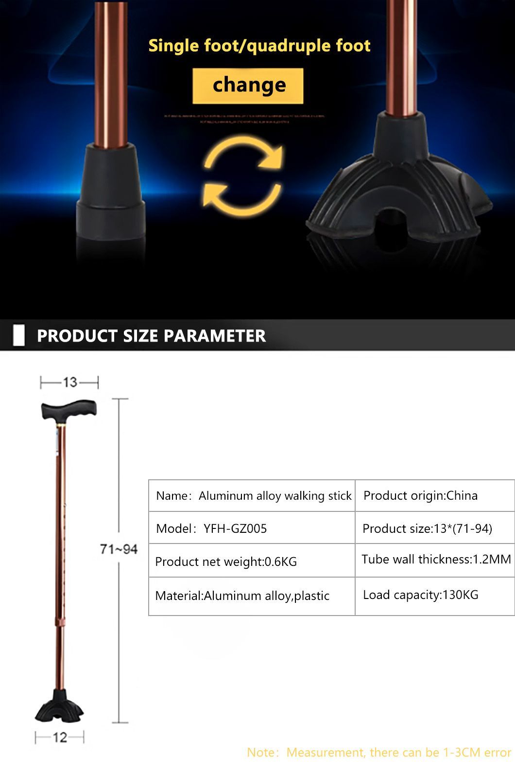 Easy to Fold Aluminum Foldable Walking Cane Stick with Anti-Slip Foot Pad