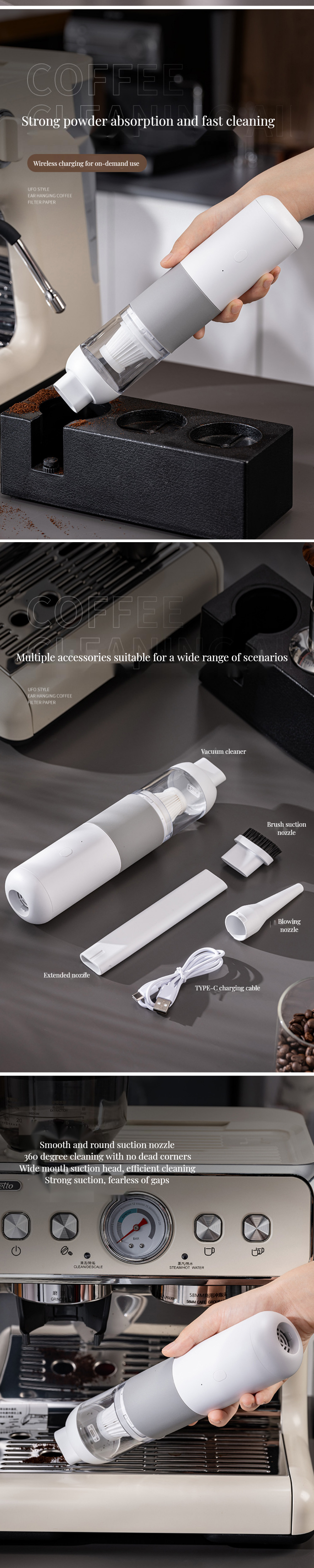 Sustainable Desktop Cleaner for Baristas Compact Wireless Charging Coffee Powder Vacuum