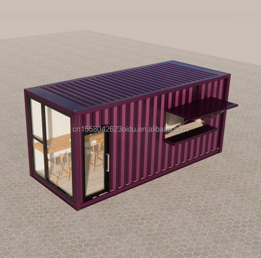20ft Prefab Shipping Container Pop Up Coffee Shop Restaurant Mobile Container Bar with Modern Bathroom Design and Style